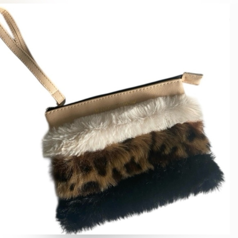 Betsey Johnson Faux Fur | Cream Leather | Wristlet